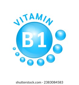 Vitamin B1 blue substance Sign Icon. Realistic design, small circle around. Isolated on white background. Personal care, beauty concept. Medicine health symbol of thiamine. Vector Illustration EPS10.