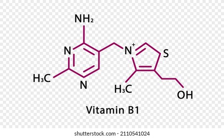 Vitamin B1 chemical formula. Vitamin B1 structural chemical formula isolated on transparent background.