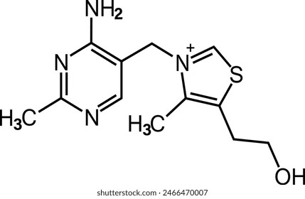 Vitamin B1. Vitamin b1 formula for healthcare. Thiamin as a healthy food. thiamine chemical structure of molecular compounds.