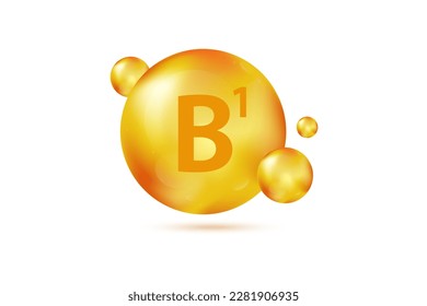 Vitamin B1 gold capsule. Pill capcule vector illustration isolated on white background. Nutrition skin care. Beauty and health vector concept. Meds for heath ads. Vector illustration