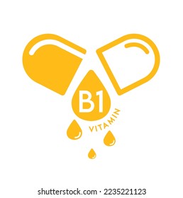 Vitamin B1 icon in capsule orange form simple line isolated on a white background. Design for use on web app mobile and print media. Medical symbol concept. Vector EPS10 illustration.