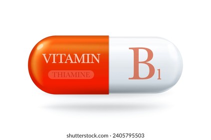 Vitamin B1 icon. Thiamine B pill capsule. Vector 3d illustration