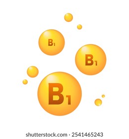 vitamina B1. Cápsula medicinal, substância dourada. Molécula. Ilustração vetorial