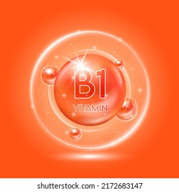 Vitamin B1 orange and translucent dome. Vitamins complex collagen. Beauty treatment nutrition skin care design. Medical and scientific concepts. 3D vector EPS10.