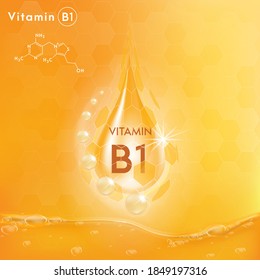 Vitamin B1. vector EPS10 illustration on orange background. Drug business concept.