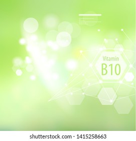 Vitamina B10 en un fondo abstracto. Fundamentos de una dieta saludable. Denominación de vitamina B10 médica.