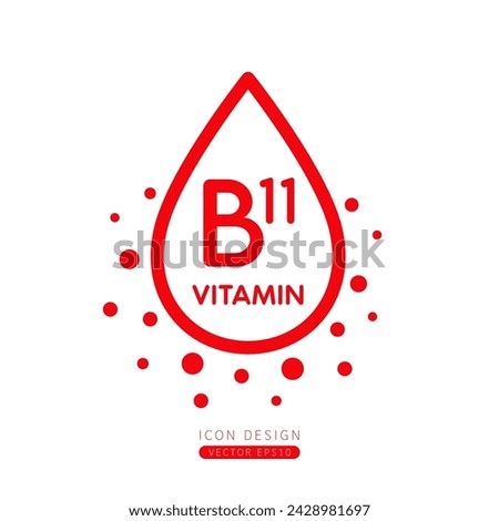 Vitamin B11 dropper icon red with surrounding bubble collagen isolated on white background. Form simple line for designing medical beauty products. Symbol for use on advertising media. Vector.