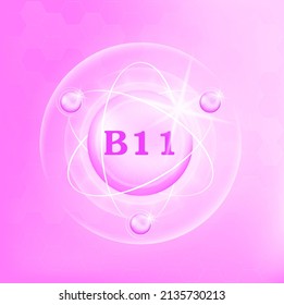 Vitamin B11 icon structure light pink purple, white . Medicine health symbol of thiamine. 3D Vector Illustration. Complex with chemical formula. Personal care, beauty. Drug business concept.