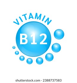 Vitamina B12 sustancia azul Signo Icono. Diseño realista, pequeño círculo alrededor. Aislado sobre fondo blanco. Cuidados personales, concepto de belleza. Símbolo médico de la tiamina. EPS10 de ilustración vectorial.