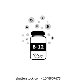 Vitamin B-12  in bottle on white background. Simple vector Vitamin B-12  icon