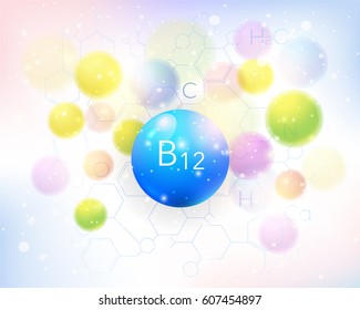 Vitamin B12 Concept Multicolored Shine Balls Vector Illustration. Vivid Colors Web Banner Ad Design Template