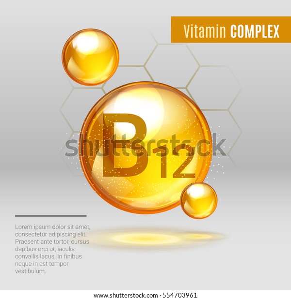 Vitamin B12 Gold Shining Pill Capcule Stock Vector (Royalty Free) 554703961