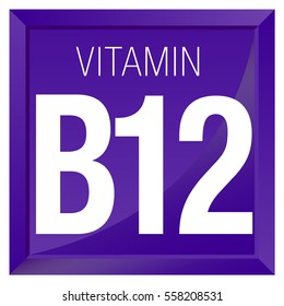 VITAMIN B12 Icon - Chemistry -  square frame with Violet background