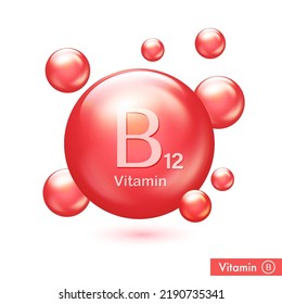 Vitamin B12 icon. Cobalamin vitamin drop pill capsule. Shining essence droplet. Beauty treatment nutrition skin care. Vector illustration