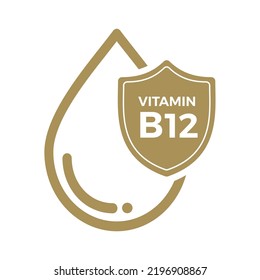 Vitamin B12 icon Logo Golden Drop Shield Protection, Medical background heath Vector illustration
