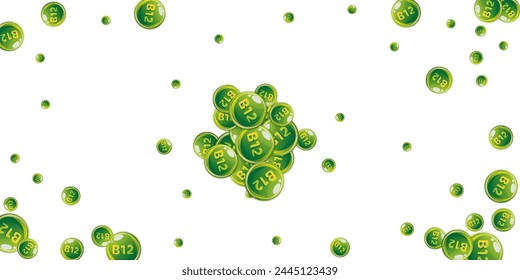 Vitamin B12 messy round pills.  Beauty treatment and nutrition skin care.   Essential vitamins vector illustration.  Wellness concept.