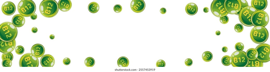 Vitamin B12 messy round pills.  Beauty treatment and nutrition skin care.   Wellness concept. Essential vitamins vector illustration. 