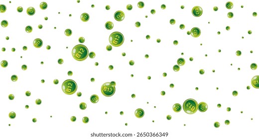 Vitamin B12 messy round pills.  Beauty treatment and nutrition skin care.   Wellness concept. Essential vitamins vector illustration. 