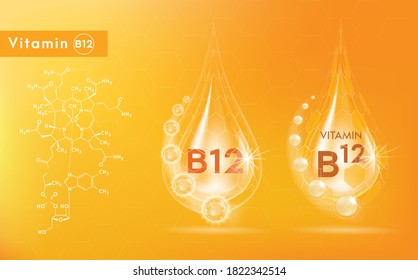 Vitamin B12. Pill capsule. vector EPS10 illustration on orange background.