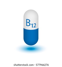 Vitamin B12 Shot. Cyanocobalamin. Two-tone Capsule On A White Background. Design Element. Vector Illustration.