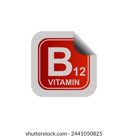 Etiqueta engomada, botón, etiqueta y signo de la vitamina B12