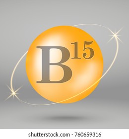 Vitamin B15 gold icon. drop pill capsule. Vitamin complex design