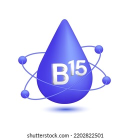 Vitamin B15 icon 3d. Atomic radius circulating around water drop blue isolated on white background used in advertising. Medical beauty concept. Vector EPS10.