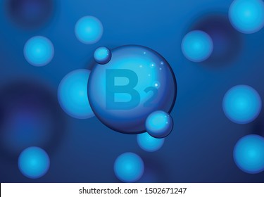 Vitamin B2 Blue shining pill capsule icon . Vitamin complex with Chemical formula.  medical and pharmaceutical ads. Vector illustration