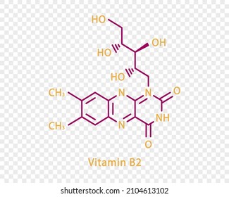 Chemische Vitamin-B2-Formel Vitamin B2 Strukturchemische Formel einzeln auf transparentem Hintergrund.