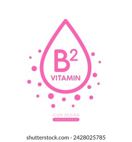 Vitamin B2 dropper icon pink with surrounding bubble collagen isolated on white background. Form simple line for designing medical beauty products. Symbol for use on advertising media. Vector.