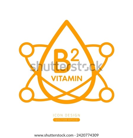 Vitamin B2 dropper icon red with surrounding molecules form simple line. Isolated on a white background. Medical symbol concept. Design for use on web app mobile and print media. Vector.