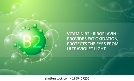 Vitamin B2, green information poster with abstract medicine capsule