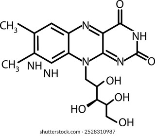 Icono de vitamina B2. Riboflavina Signo de fórmula química molecular. Estructura química del símbolo de riboflavina. estilo plano.