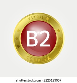  Vitamin B2 icon structure circle brown. gold border. Pill complex, collagen serum chemical formula. Beauty treatment nutrition skin care design, healthy. Medical, scientific. 3D Vector EPS10.
