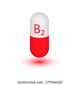 Vitamin B2. Riboflavin drop pill vitamin treatment. Vector natural medicine isolated icon. Two-tone tablet.