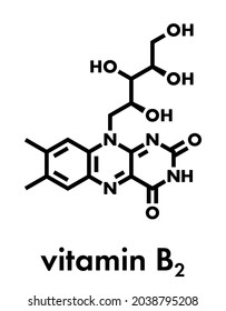 Vitamin B2 (riboflavin) molecule. Skeletal formula.