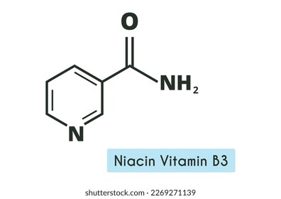 Vitamin B3 chemical formula. Nicotinamide PP molecule. Vector illustration isolated on white background