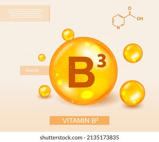 Vitamin B3 concept. Fat, natural and organic products. Health care, nutrition and sport diet. Active lifestyle, nutritional supplements, landing page design. Cartoon isometric vector illustration