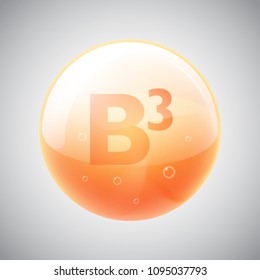 Vitamin B3 drop orange icon with shine, glow and glare.