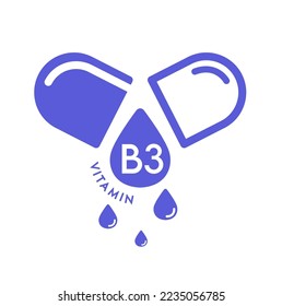 Vitamin B3 icon in capsule blue form simple line isolated on a white background. Design for use on web app mobile and print media. Medical symbol concept. Vector EPS10 illustration.