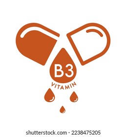 Vitamin b3 icon in capsule brown form simple line isolated on a white background. Design for use on web app mobile and print media. Medical symbol concept. Vector EPS10 illustration.