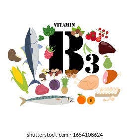 Vitamin B3 illustration on the white background. Vector illustration