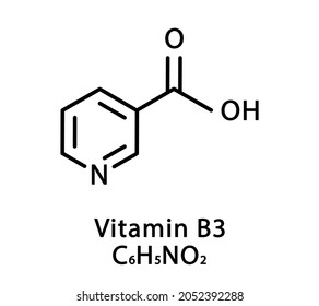 Vitamin B3 Niacin molecular structure. Vitamin B3 Niacin skeletal chemical formula. Chemical molecular formulas