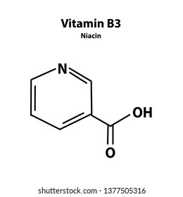 Vitamin B3. A nicotinic acid. Niacin, Vitamin PP. Molecular chemical formula. Infographics. Vector illustration on isolated background.