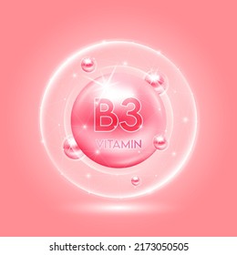 Vitamin B3 pink and translucent dome. Vitamins complex collagen. Beauty treatment nutrition skin care design. Medical and scientific concepts. 3D vector EPS10.