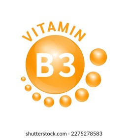 Vitamin B3 yellow substance Sign Icon. Vector Illustration EPS10. realistic design, small circle around. Isolated on white background. Personal care, beauty concept. Medicine health symbol of thiamine
