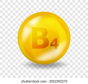Vitamin B4 Choline. Vitamin complex illustration concept. B4 Choline pill capsule. 3D Yellow drug nutrition design
