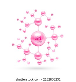 Vitamin B4 complex and minerals in molecular form. Dietary supplement for pharmacy advertisement. Science medic concept. Pink vitamin isolated on white background. Vector EPS10.