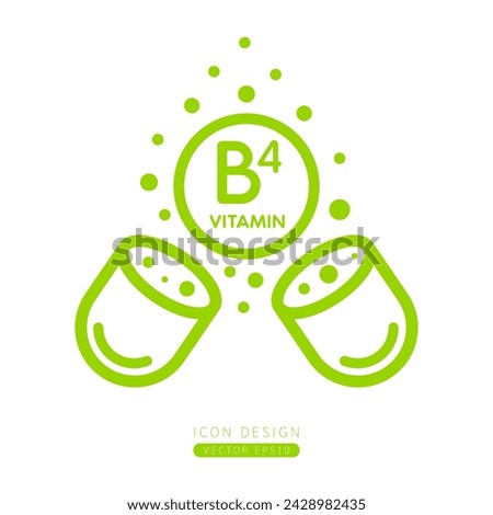 Vitamin B4 icon light green floating out of capsule Isolated on a white background. Form simple line. Design for use on web app mobile and print media. Vector.