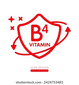 Vitamin B4 icon red in shield surrounded by arrows Isolated on a white background. Medical symbol build protective and immunity concept. Design for use print media form simple line. Vector.